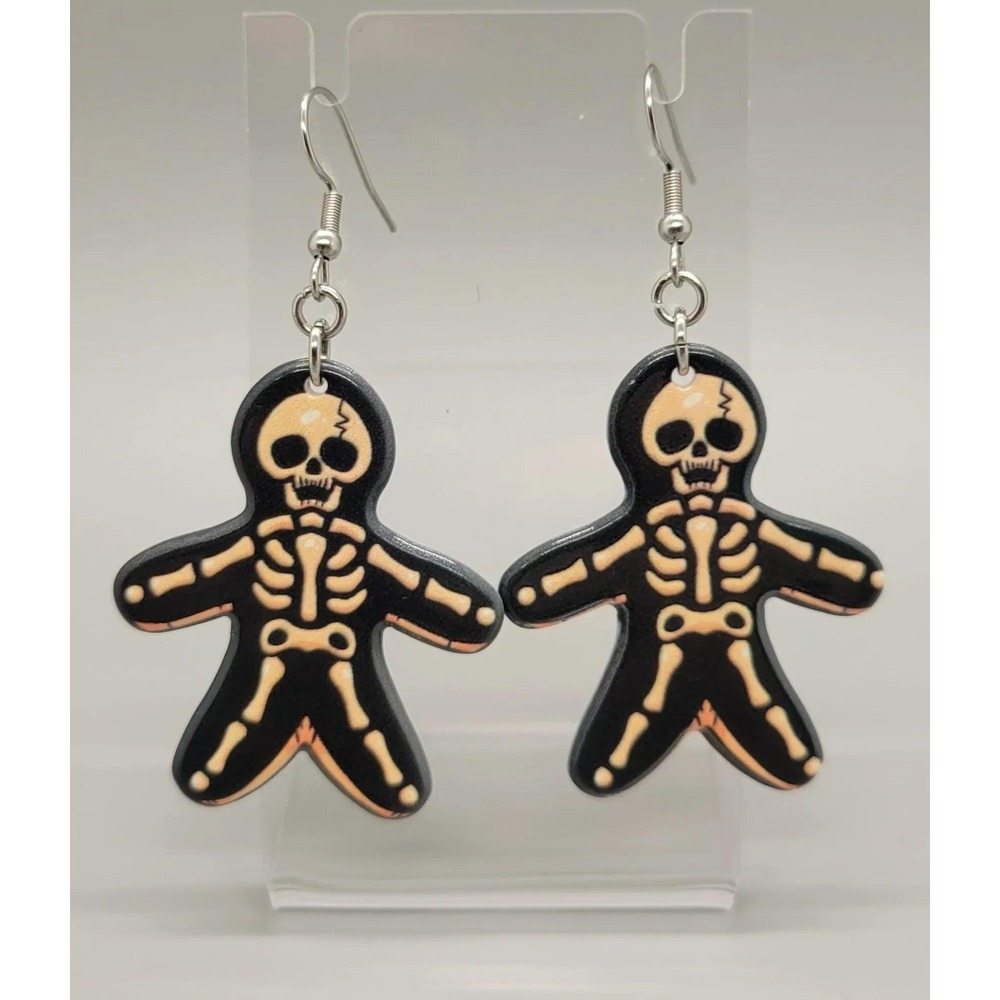 Gingerbread Skeleton Dangle Earrings, Halloween Jewelry